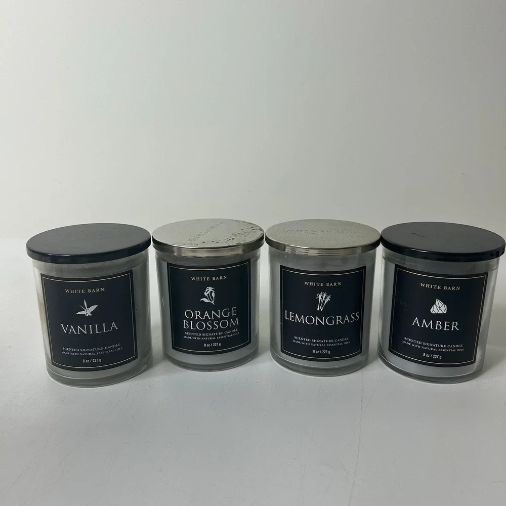 Bath & Body Works Candles Lot Of 4 Single Wick Vanilla Amber Orange Lemongrass